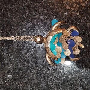 Gold and Blue Turtle Pendant Necklace